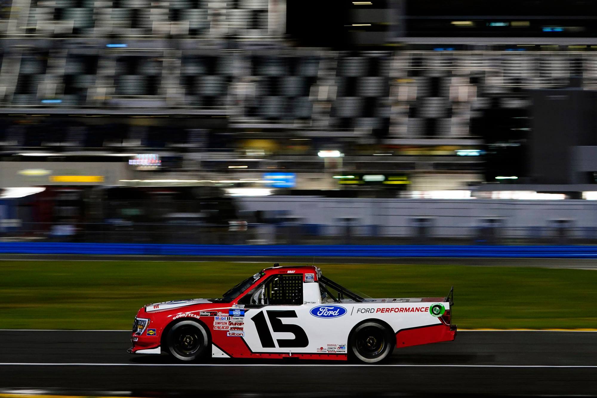 DGR's Tanner Gray (20th) ran as high as 10th but hit the wall after contact with three laps left. DGR's Tanner Gray (20th) ran as high as 10th but hit the wall after contact with three laps left.